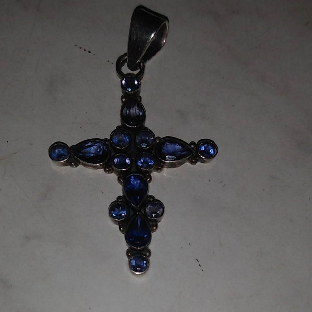 Beautiful natural iolite cross pendant